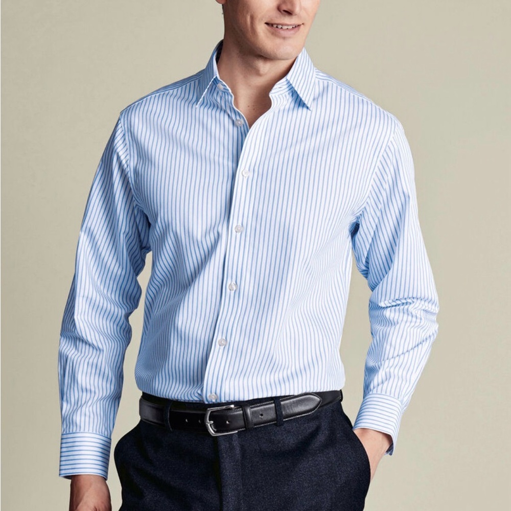 Men’s Eton Blue & White Signature Fine Twill Dress Shirt Size 39/M
